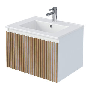 Изображение товара Тумба под раковину 1Marka Row Ц0000044845, 60 см, подвесная, цвет белый/дуб