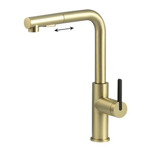 Изображение товара Смеситель для кухонной мойки Deante Momi BKM_R73M, с вытяжным изливом, PVD брашированное золото
