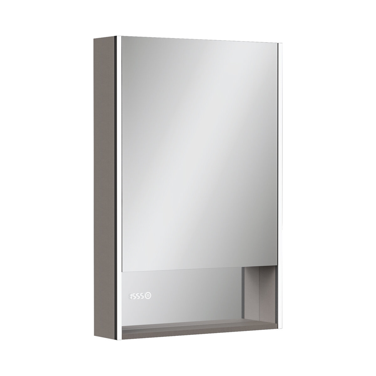Изображение товара Зеркальный шкаф Equil Ferro zsFERRO60.R, 60 см, LED-подсветка, часы, лен антрацит Изображение товара Зеркальный шкаф Equil Ferro zsFERRO60.R, 60 см, LED-подсветка, часы, лен антрацит