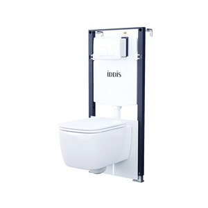 Изображение товара Комплект Iddis Basic BASBR03i73: инсталляция, подвесной безободковый унитаз белый, сиденье микролифт, клавиша белая матовая