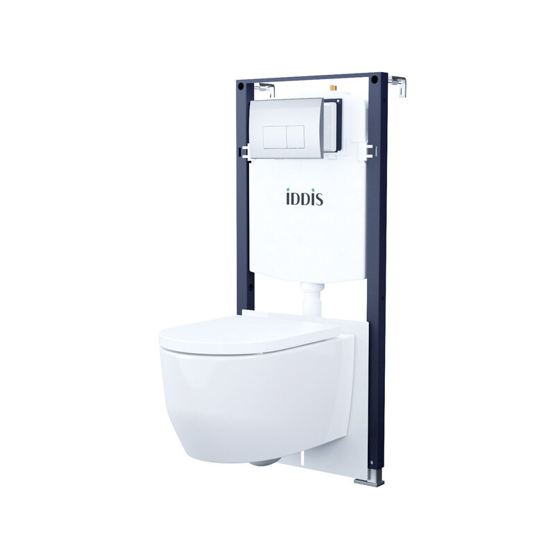 Изображение товара Комплект Iddis Basic BASAI01i73: инсталляция, подвесной безободковый унитаз белый, смыв торнадо, сиденье микролифт, клавиша хром