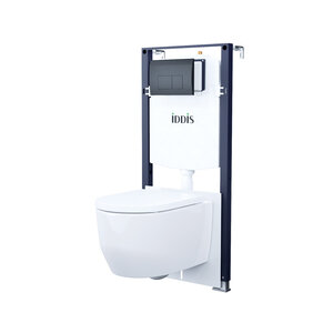 Изображение товара Комплект Iddis Basic BASAI02i73: инсталляция, подвесной безободковый унитаз белый, смыв торнадо, сиденье микролифт, клавиша черная матовая