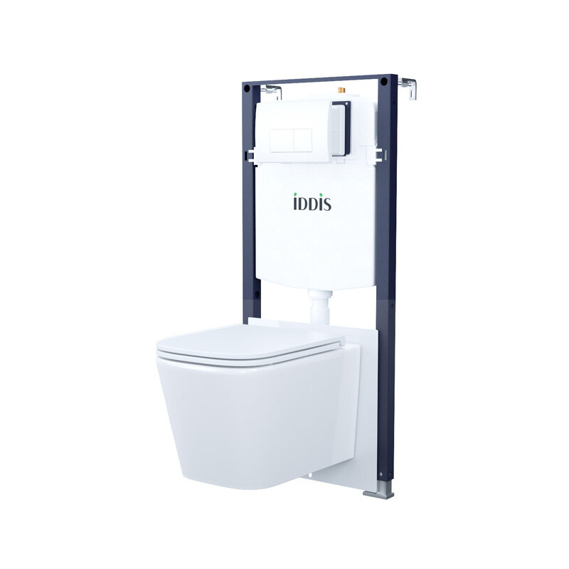 Изображение товара Комплект Iddis Basic BASBI03i73: инсталляция, подвесной безободковый унитаз белый, сиденье микролифт, клавиша белая