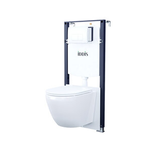 Изображение товара Комплект Iddis Basic BASB030i73: инсталляция, подвесной безободковый унитаз белый, сиденье микролифт, клавиша белая