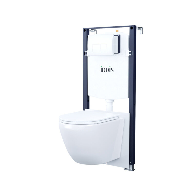 Изображение товара Комплект Iddis Basic BASB030i73: инсталляция, подвесной безободковый унитаз белый, сиденье микролифт, клавиша белая Изображение товара Комплект Iddis Basic BASB030i73: инсталляция, подвесной безободковый унитаз белый, сиденье микролифт, клавиша белая