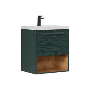 Изображение товара Тумба под раковину Equil Gleam tpGLEAM60.1Y.N-34, 60 см, подвесная, с нишей, цвет зеленый камень/дуб вотан