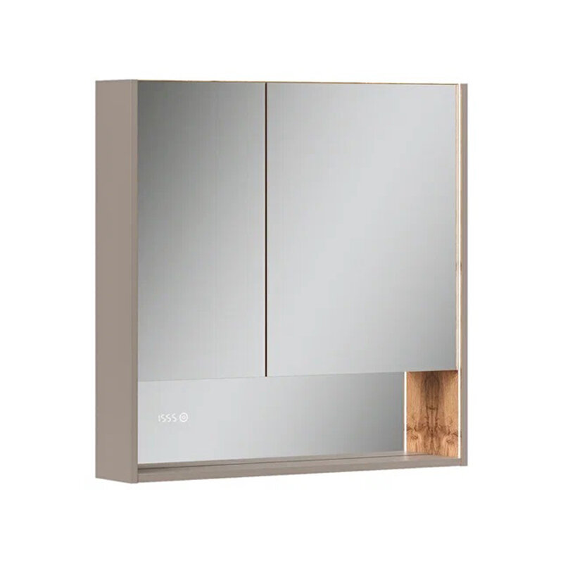 Изображение товара Зеркальный шкаф Equil Gleam szGLEAM.LED.80.2D-25, 80 см, LED-подсветка, часы, зеленый амарок/дуб вотан