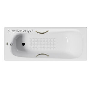 Изображение товара Чугунная ванна Vinsent Veron Concept VCO1407042H/VH0015BR-AS, 140 x 70 см, с антискользящим покрытием, ручки бронза, цвет белый