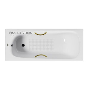 Изображение товара Чугунная ванна Vinsent Veron Concept VCO1657042H/VH0015GD-AS, 165 x 70 см, с антискользящим покрытием, ручки золото, цвет белый