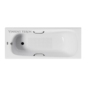 Изображение товара Чугунная ванна Vinsent Veron Concept VCO1707042H/VH0012BL-AS, 170 x 70 см, с антискользящим покрытием, ручки черные матовые, цвет белый