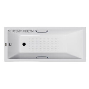 Изображение товара Чугунная ванна Vinsent Veron Square VSQ1407045H/VH0012CH-AS, 140 x 70 см, с антискользящим покрытием, ручки хром, цвет белый