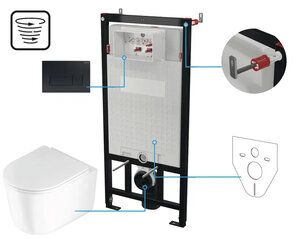 Изображение товара Инсталляция Deante с безободковым унитазом CDJN6ZPW, сиденье микролифт, клавиша черная матовая матовая, комплект