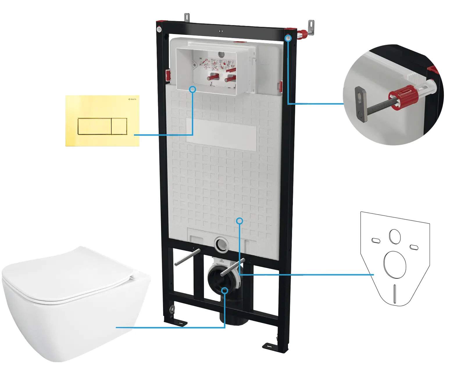 Изображение товара Инсталляция для унитаза Deante CDYZ6ZPW с безободковой чашей и сиденьем микролифт