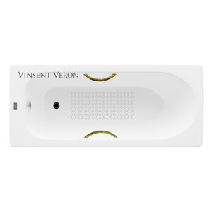 Изображение товара Чугунная ванна Vinsent Veron Soissons VCN1707042H/VH0015GD-AS, 170 x 70 см, с антискользящим покрытием, ручки золото, цвет белый