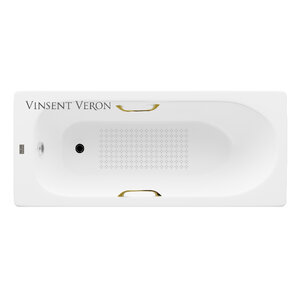 Изображение товара Чугунная ванна Vinsent Veron Soissons VCN1707042H/VH0012GD-AS, 170 x 70 см, с антискользящим покрытием, ручки золото, цвет белый