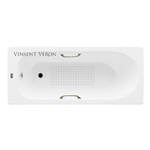 Изображение товара Чугунная ванна Vinsent Veron Soissons VCN1707042H/VH0012BR-AS, 170 x 70 см, с антискользящим покрытием, ручки бронза, цвет белый