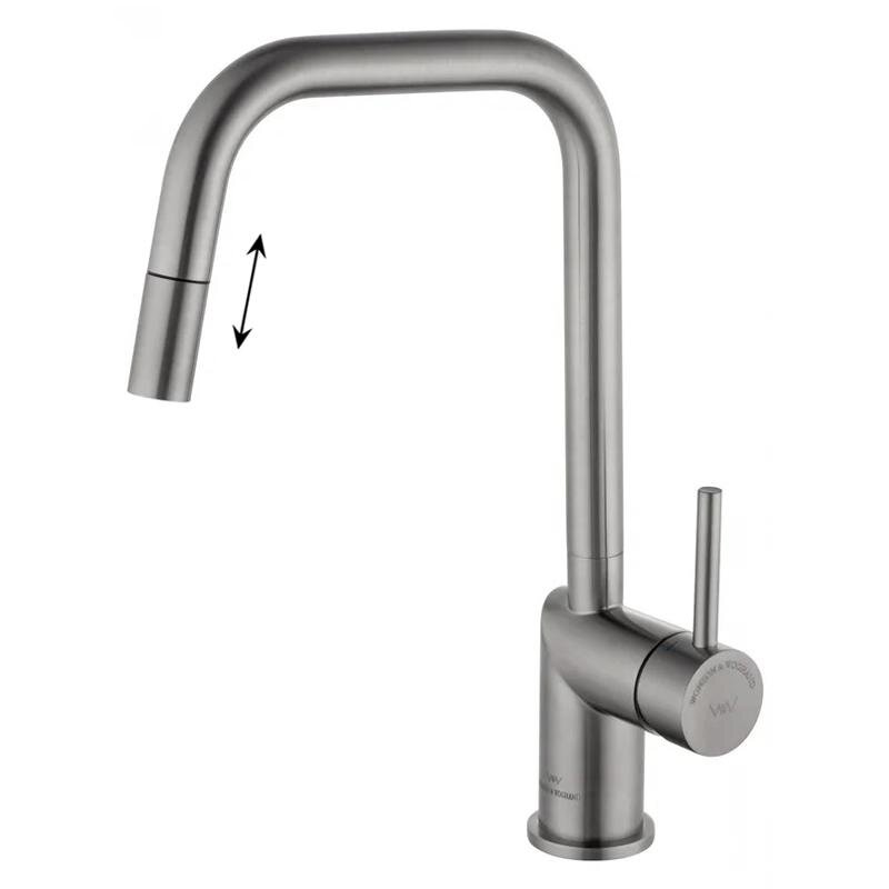 Изображение товара Смеситель для кухонной мойки Wonzon & Woghand WW-6018-BS с выдвижным изливом и никелевой отделкой