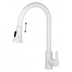 Изображение товара Смеситель для кухонной мойки Wonzon & Woghand WW-121E201L-MW, с выдвижным изливом, цвет белый матовый