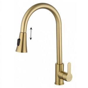 Изображение товара Смеситель для кухонной мойки Wonzon & Woghand WW-121E201L-BG, с выдвижным изливом, цвет брашированное золото