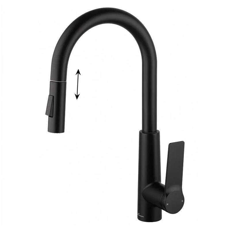 Изображение товара Смеситель для кухонной мойки Wonzon & Woghand WW-A20782-MB, выдвижной излив, черный матовый