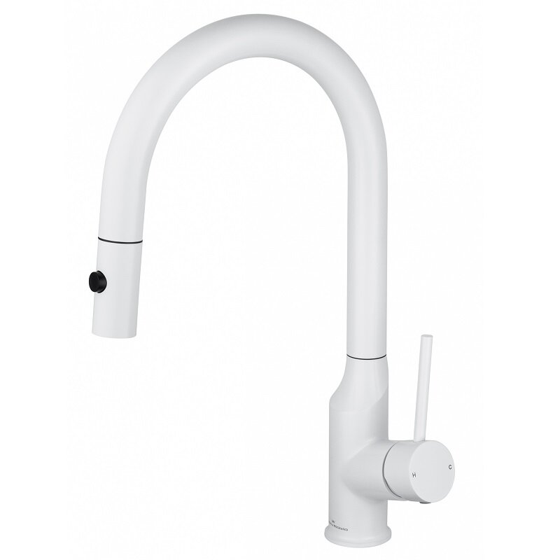 Изображение товара Смеситель для кухонной мойки Wonzon & Woghand с выдвижным изливом белый матовый