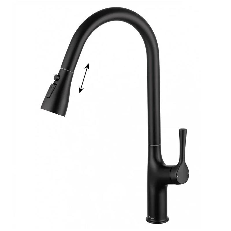 Изображение товара Смеситель для кухонной мойки Wonzon & Woghand с выдвижным изливом черный матовый