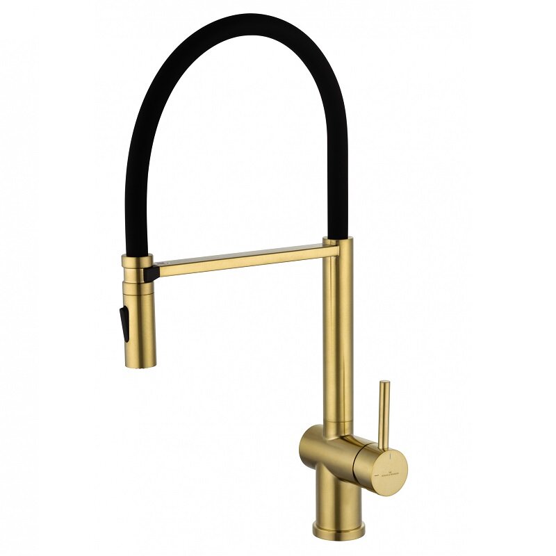 Изображение товара Смеситель для кухонной мойки Wonzon & Woghand с выдвижным изливом брашированный золото