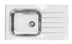 Изображение товара Мойка кухонная Alveus Vitro 1130527, 78 х 43.5 см, нержавеющая сталь/белое стекло