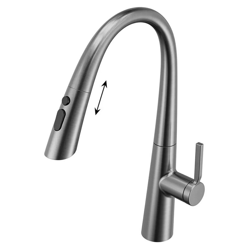 Изображение товара Смеситель для кухонной мойки Vincea VKF-176GM с вытяжным изливом и вороненой сталью