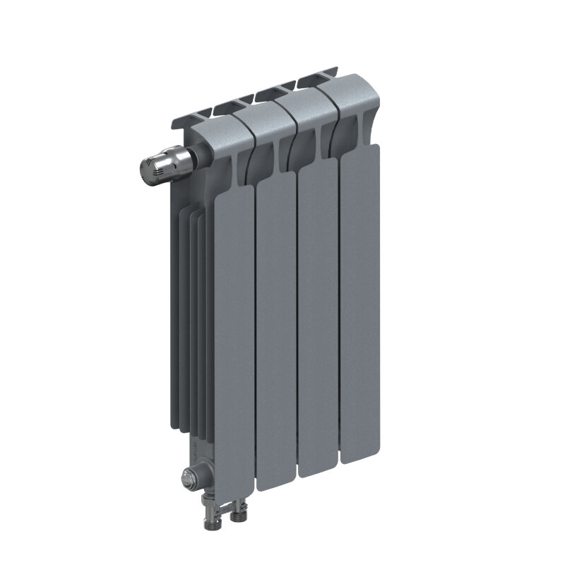 Изображение товара Радиатор биметаллический Rifar Monolit Ventil 500 4 секции, титановый цвет, нижнее левое подключени