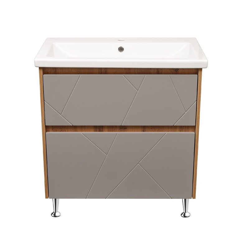 Изображение товара Тумба под раковину Stella Polar Рене SP-00001777, 60 см, напольная, дуб вотан/серый