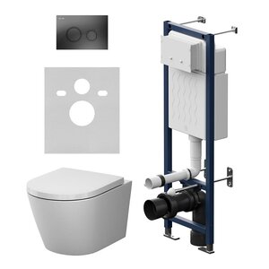 Изображение товара Инсталляция ErgoFit IS110138.851900, с подвесным унитазом AM.PM X-Joy, белый, крышка микролифт, Торнадо, клавиша смыва черная матовая