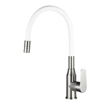 Смеситель для кухонной мойки Decoroom DR29 DR29024BN-White, с гибким изливом, никель/белый - фото 1