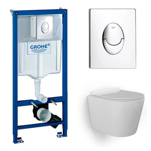Изображение товара Комплект GR7211480: инсталляция Grohe Rapid SL с безободковым унитазом BeWash Aldo белый, сиденье микролифт, клавиша Skate Air хром