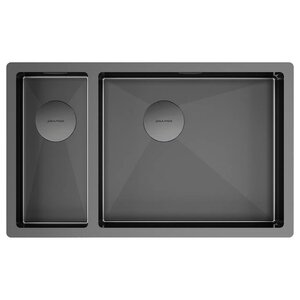 Изображение товара Мойка кухонная Paulmark Next 69/2S Uni PM226944-GMR, 69 см, нержавеющая сталь, PVD покрытие, цвет вороненая сталь, gunmetal