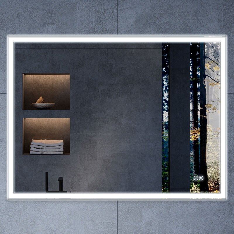 Изображение товара Зеркало Vincea VLM-3VN1007-2, 100 х 70 см, LED подсветка, сенсор, диммер, функция антизапотевания, цвет белый