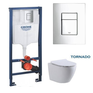 Изображение товара Комплект GRH772003480T: инсталляция Grohe Rapid SL с безободковым унитазом BeWash Minimal белый, смыв торнадо, сиденье микролифт, клавиша хром