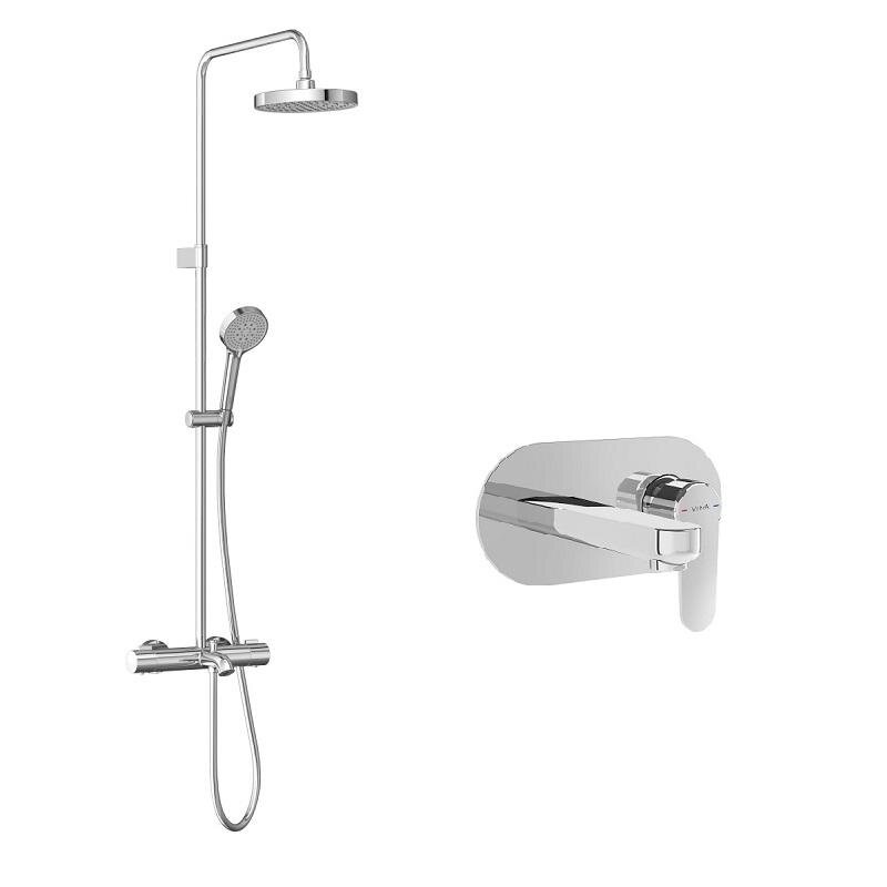 Изображение товара Комплект смесителей VitrA Root Round A42721EXP/A47303EXP, хром, встроенные и душевое оборудование