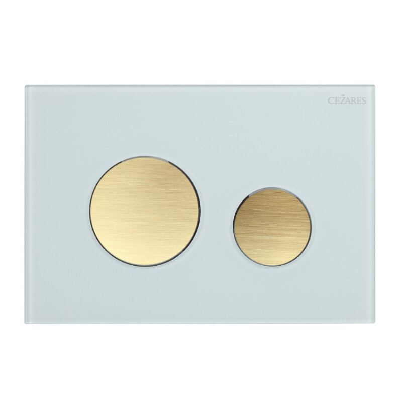 Изображение товара Клавиша смыва механическая Cezares LUX-GB-BORO-C белый глянцевый и золото брашированное для унитаза