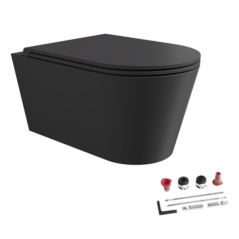 Изображение товара Подвесной унитаз Alice Hide 31170108SET с Soft-Close безободковый черный матовый