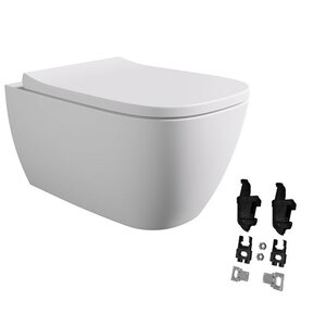 Изображение товара Унитаз подвесной Alice Wunder 45000109SET, безободковый, Торнадо, с сиденьем микролифт, креплением Fischer WB-KliX, белый матовый