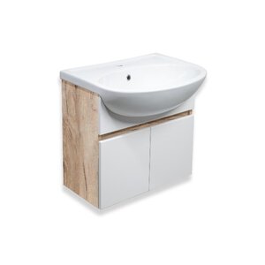 Изображение товара Тумба под раковину Runo Лада 00-00001370, 50 см, подвесная, цвет крафтовый дуб/белый