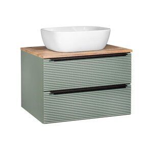 Изображение товара Тумба под раковину Runo Орлеан 00-00004650, 60 см, подвесная, цвет зелёный/дуб натуральный