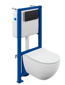 Изображение товара Инсталляция Cersanit Link pro A68268, с безободковым унитазом Brasko smart, крышка микролифт, клавиша Twins черная матовая