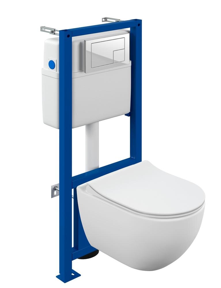 Изображение товара Инсталляция Cersanit Link pro A68294, с безободковым унитазом Brasko smart, крышка микролифт, клавиша Corner белая