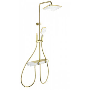 Изображение товара Душевая система Wonzon & Woghand Shelf WW-B4161-BG, с термостатом, с гигиеническим душем, PVD-покрытие, цвет золото брашированное