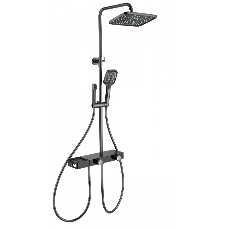 Изображение товара Душевая система Wonzon & Woghand Shelf WW-B4161-BGG, с термостатом, с гигиеническим душем, PVD-покрытие, цвет графит темный