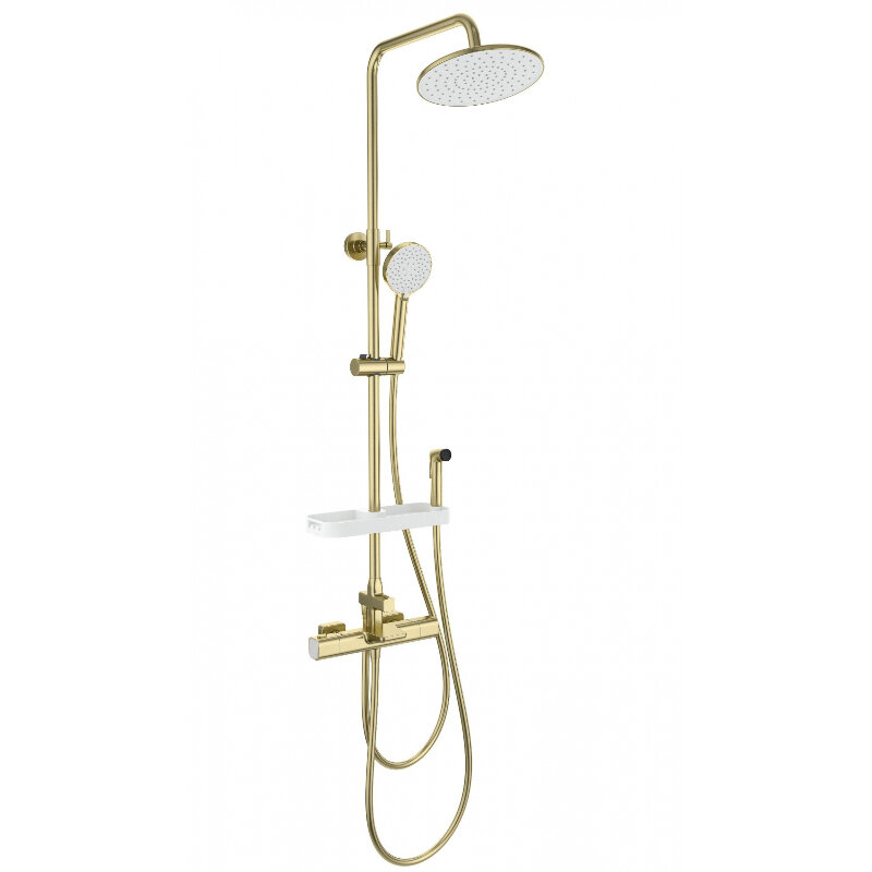 Изображение товара Душевая система Wonzon & Woghand Plate WW-C3017-A1-BG, с термостатом, с гигиеническим душем, PVD-покрытие, цвет золото брашированное Изображение товара Душевая система Wonzon & Woghand Plate WW-C3017-A1-BG, с термостатом, с гигиеническим душем, PVD-покрытие, цвет золото брашированное