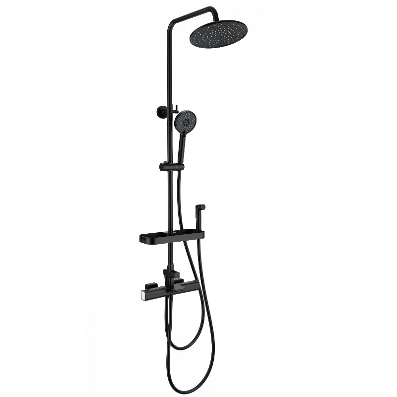 Изображение товара Душевая система Plate Wonzon & Woghand с термостатом (черный матовый) 5 лет