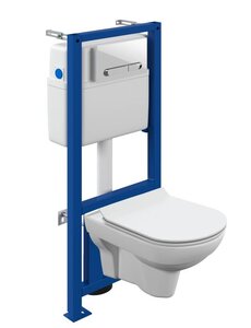 Изображение товара Инсталляция Cersanit Link pro A64277, с безободковым унитазом City Clean, сиденье микролифт, белый, клавиша Estetica белая/хром